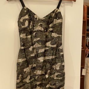 Topshop camouflage army green sequins mini dress size 2